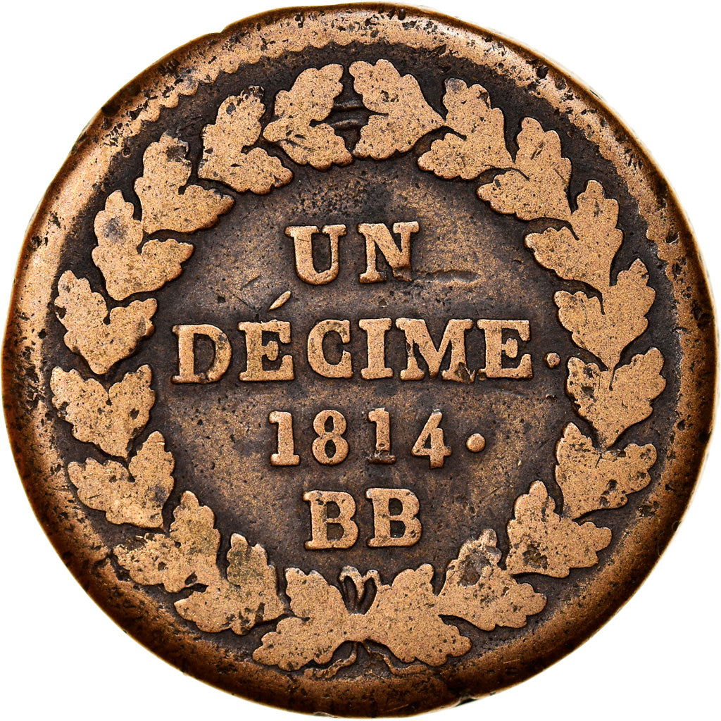 Monnaie, France, Napoléon I, Decime, 1814, Strasbourg, TB, Bronze