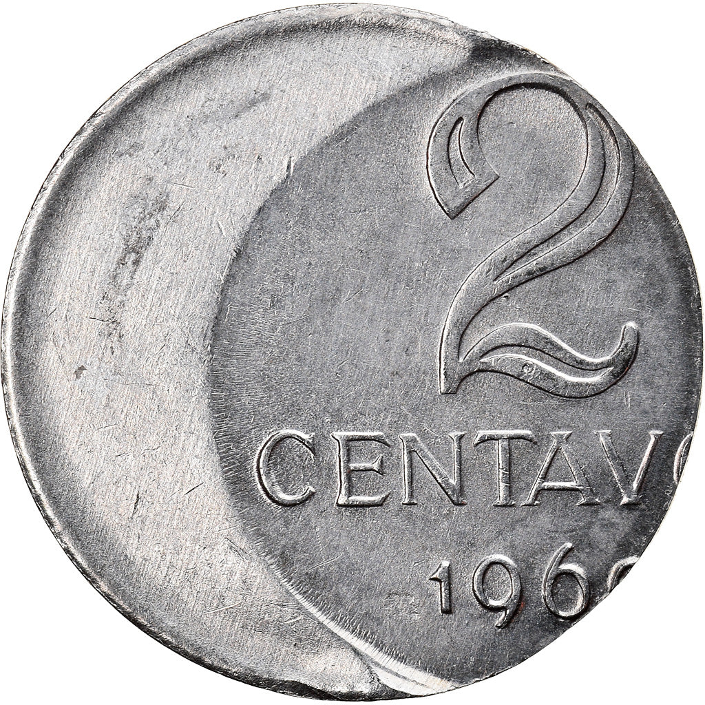 Monnaie, Brésil, 2 Centavos, 1969, error off center strike, TTB+, Stainless