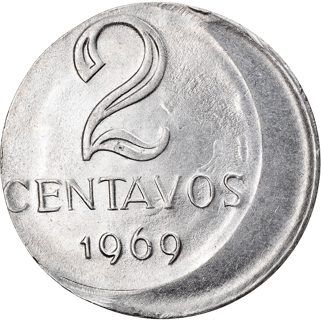 Monnaie, Brésil, 2 Centavos, 1969, error off center strike, TTB+, Stainless