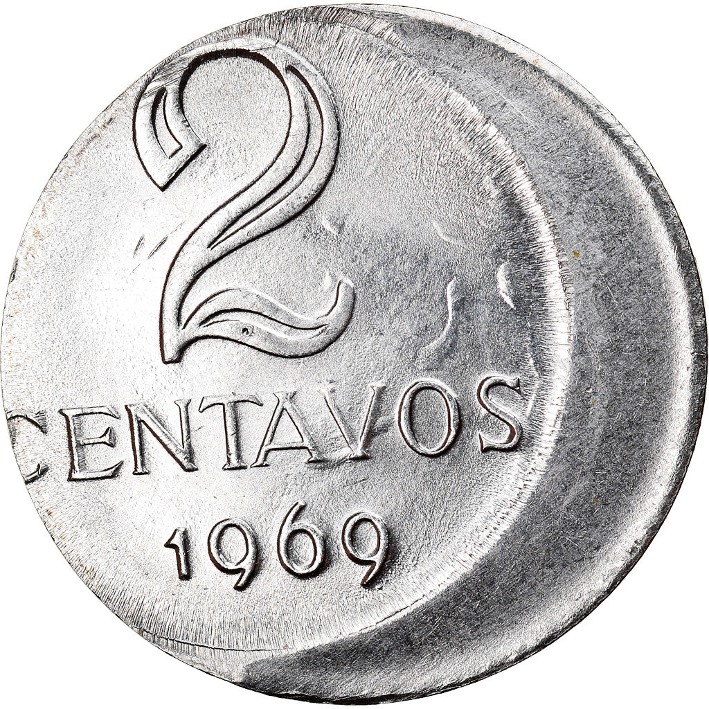 Moneta, Brasile, 2 Centavos, 1969, error off center strike, SPL-, Acciaio