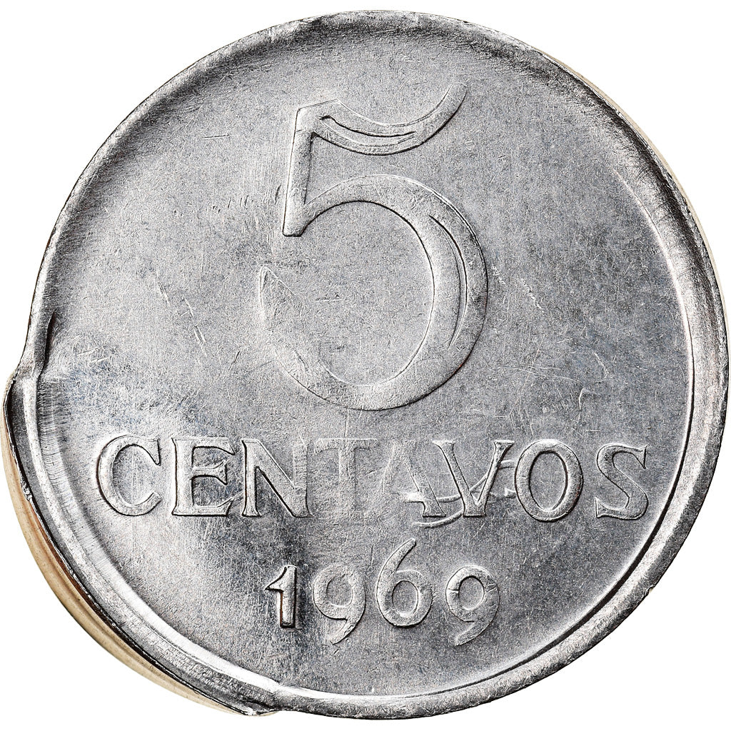 Coin, Brazil, 5 Centavos, 1969, error indent, AU(55-58), Stainless Steel