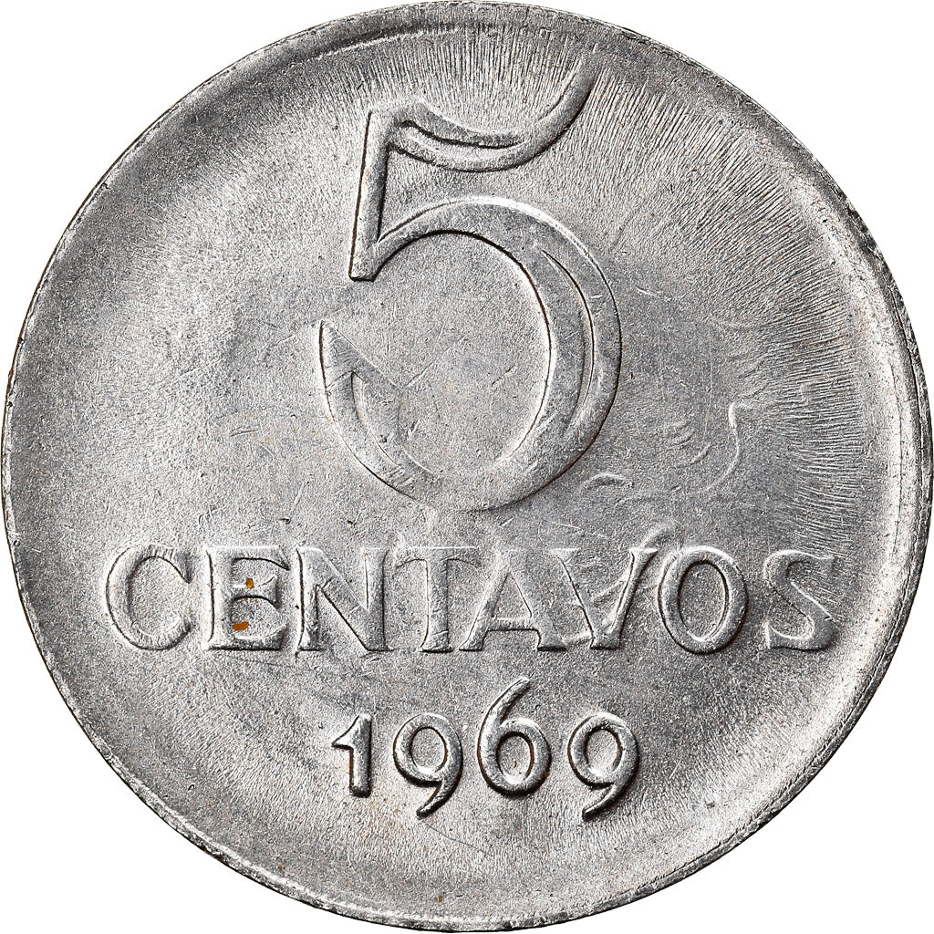Moneta, Brasile, 5 Centavos, 1969, die adjustment strike error, SPL-, Acciaio