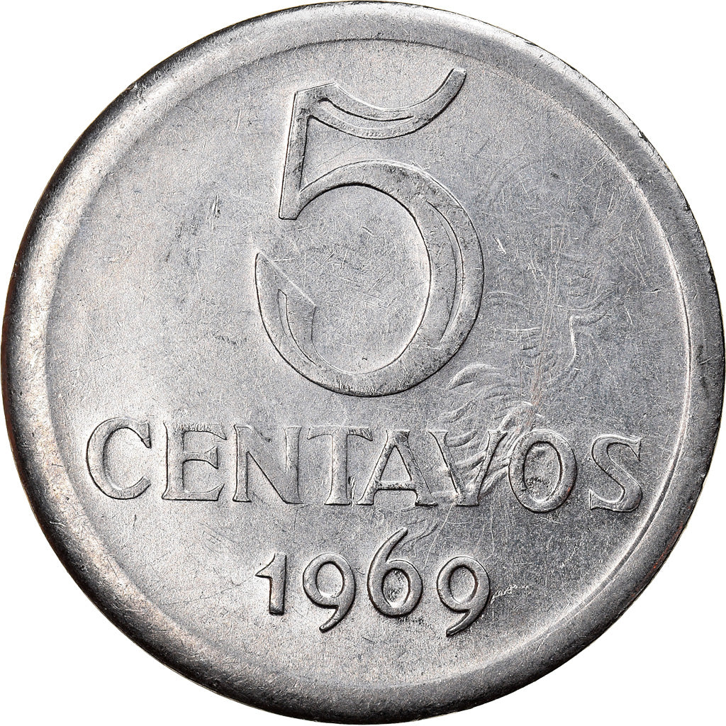 Monnaie, Brésil, 5 Centavos, 1969, error broadstruck, TTB+, Stainless Steel