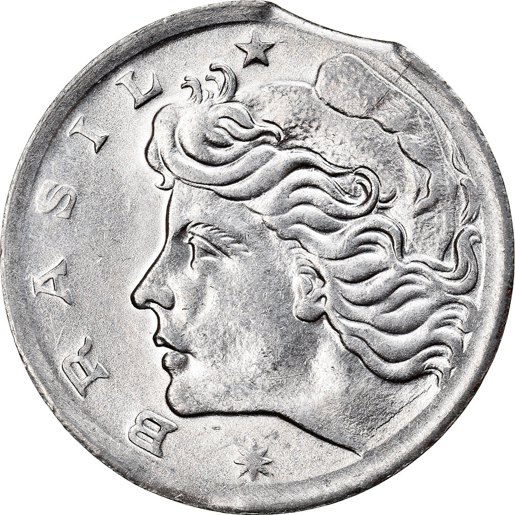 Moneta, Brasile, 5 Centavos, 1969, error clipped planchet, SPL-, Acciaio