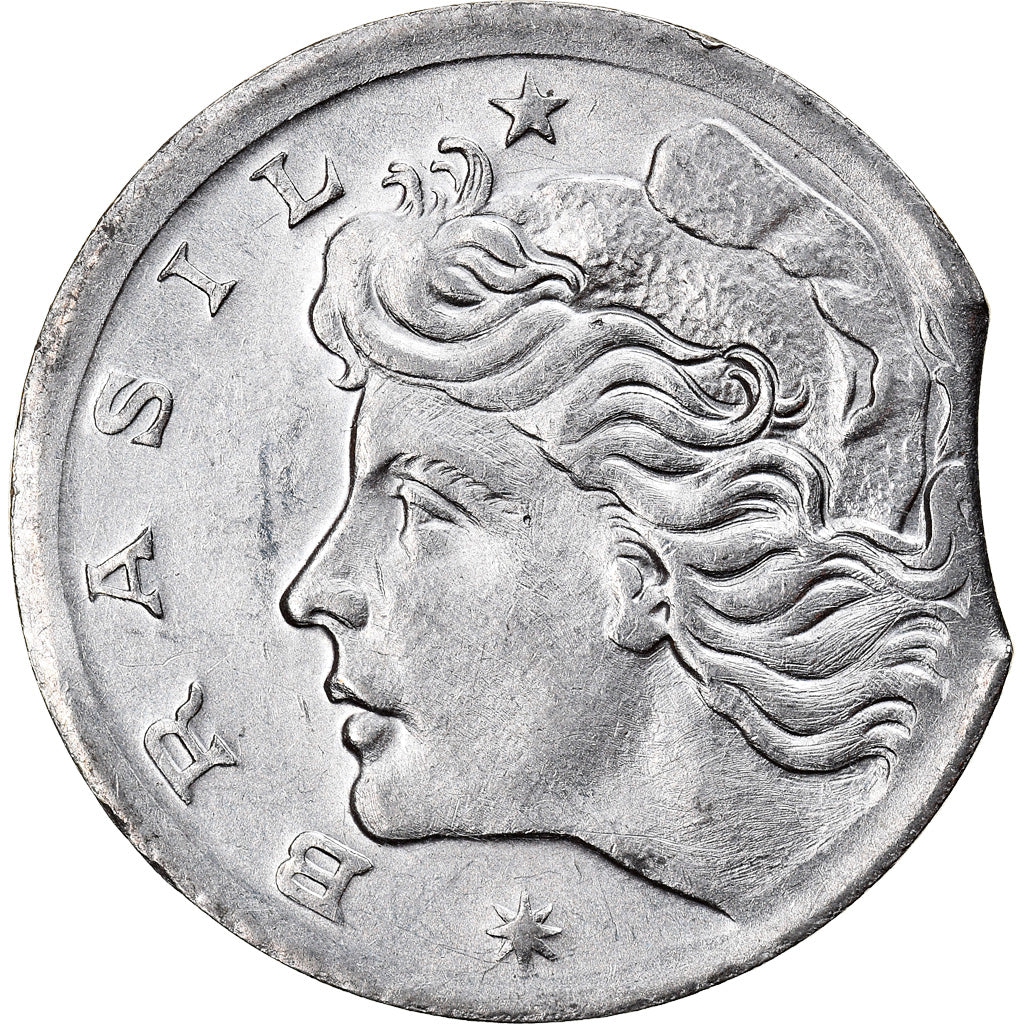 Moeda, Brasil, 5 Centavos, 1969, error clipped planchet, AU(55-58), Aço