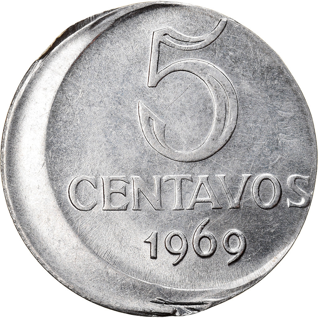 Moeda, Brasil, 5 Centavos, 1969, error off center strike, AU(50-53), Aço