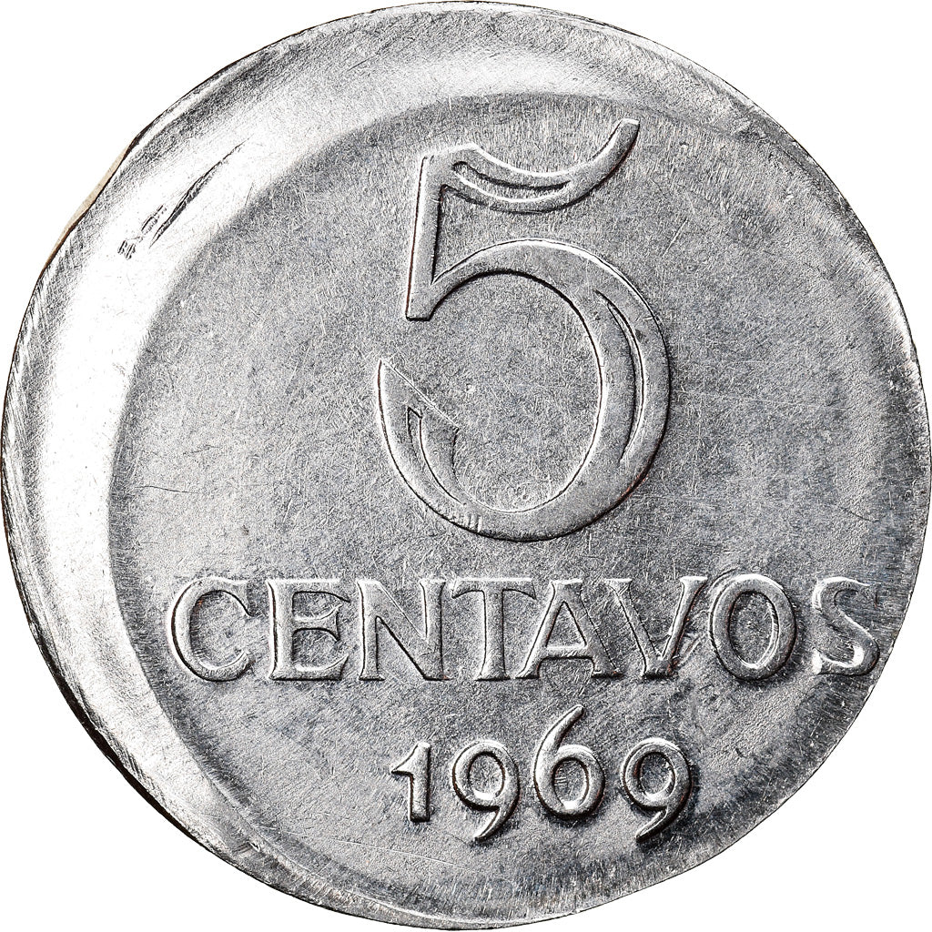 Monnaie, Brésil, 5 Centavos, 1969, error off center strike, TTB+, Stainless