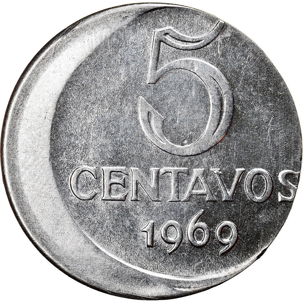 Munten, Brazilië, 5 Centavos, 1969, error off center strike, PR, Stainless