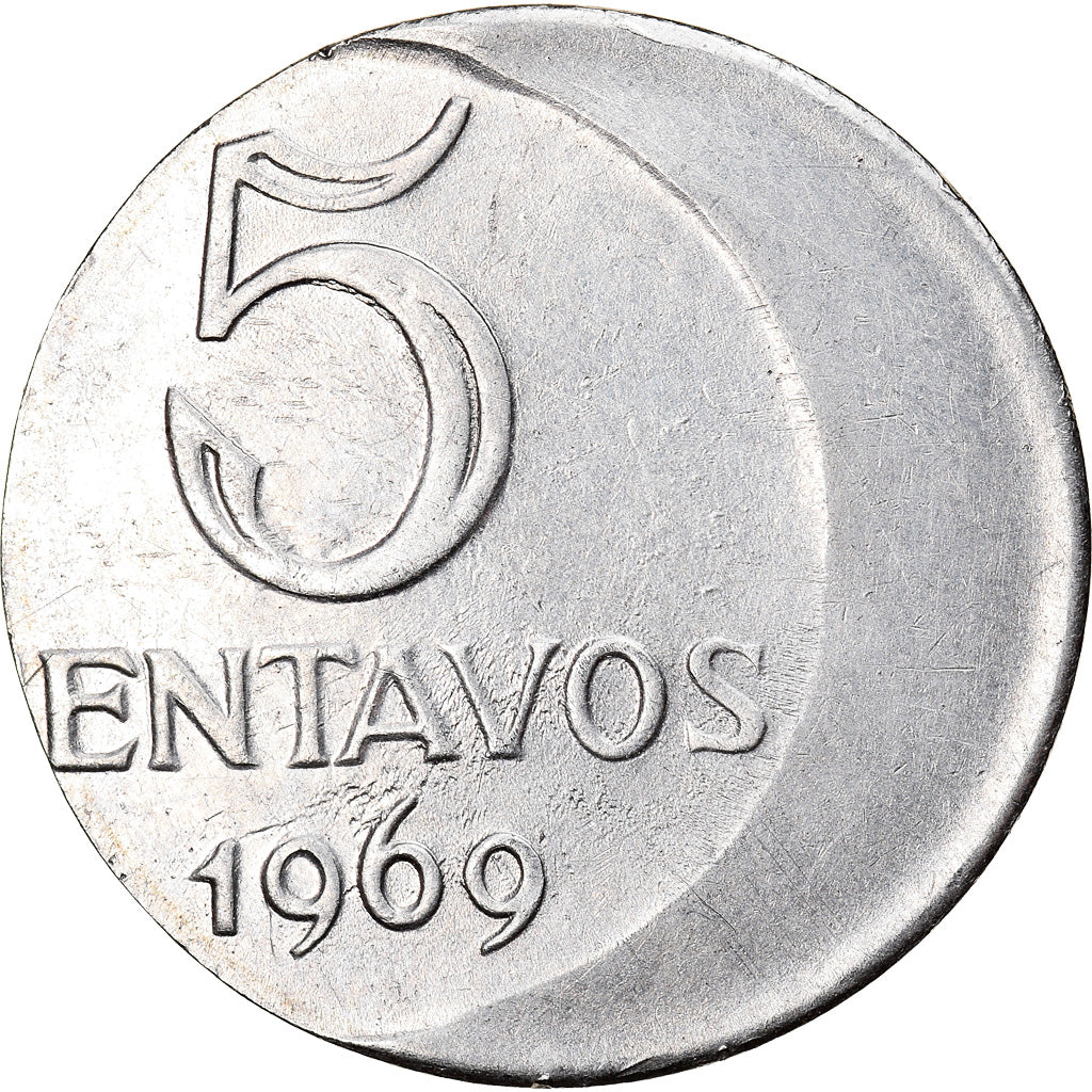 Munten, Brazilië, 5 Centavos, 1969, error off center strike, PR, Stainless