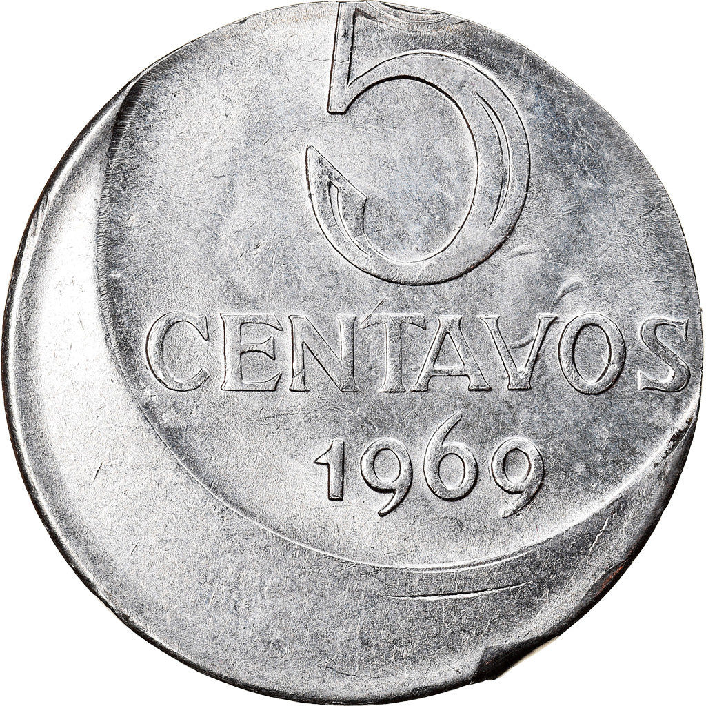 Moeda, Brasil, 5 Centavos, 1969, error off center strike, AU(55-58), Aço