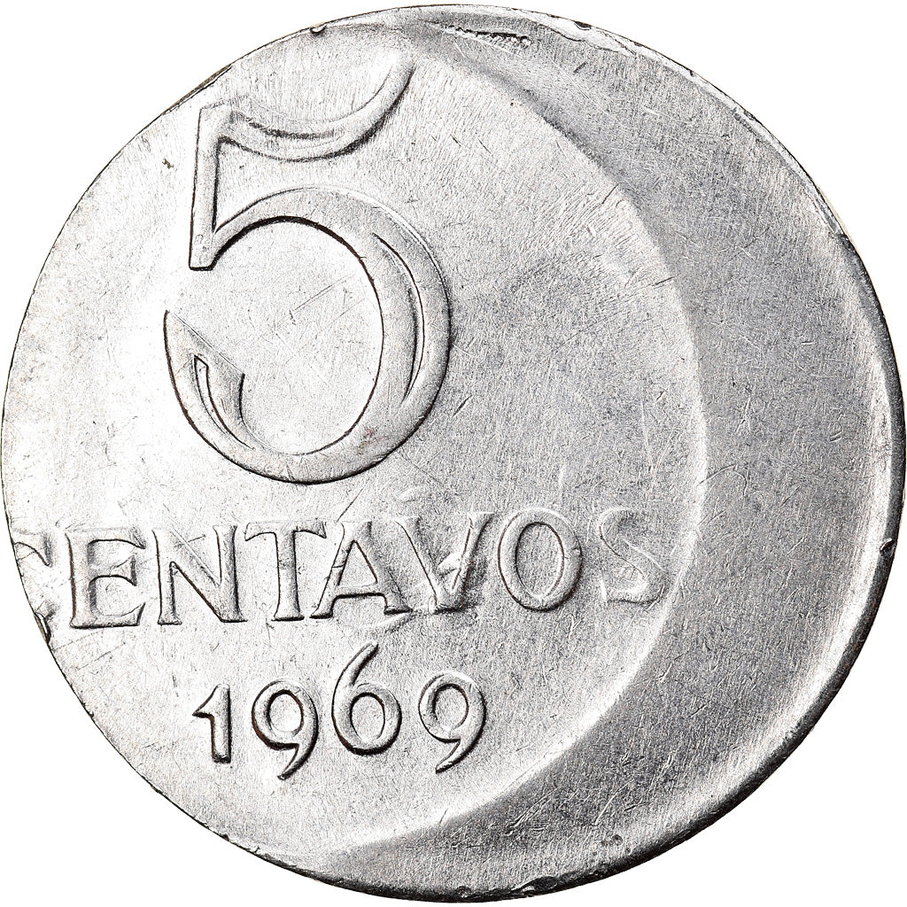 Monnaie, Brésil, 5 Centavos, 1969, error off center strike, SUP, Stainless