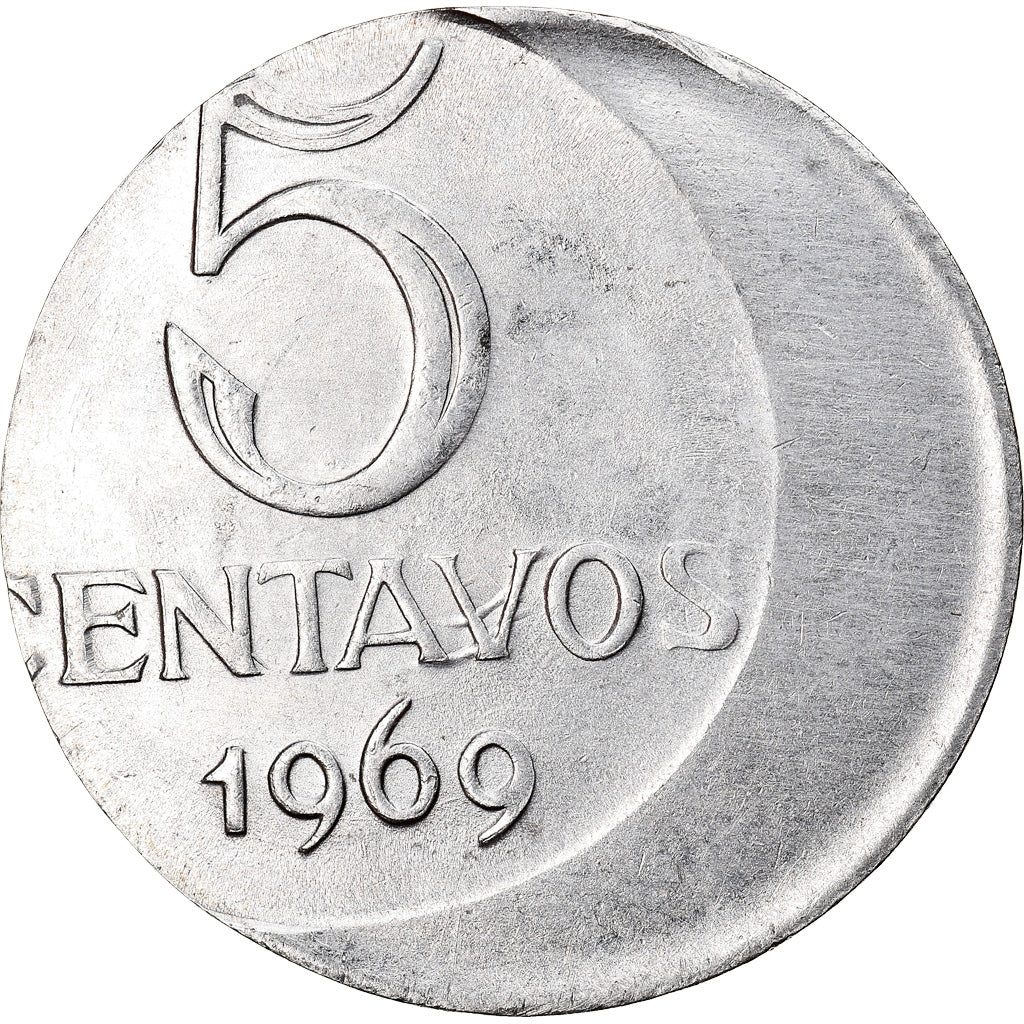 Monnaie, Brésil, 5 Centavos, 1969, error off center strike, SUP, Stainless