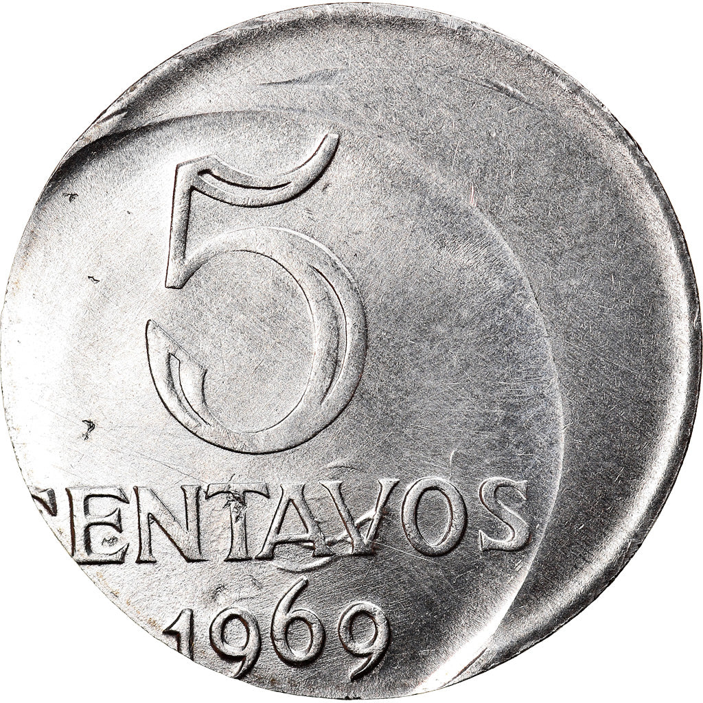 Moeda, Brasil, 5 Centavos, 1969, error off center strike, AU(55-58), Aço