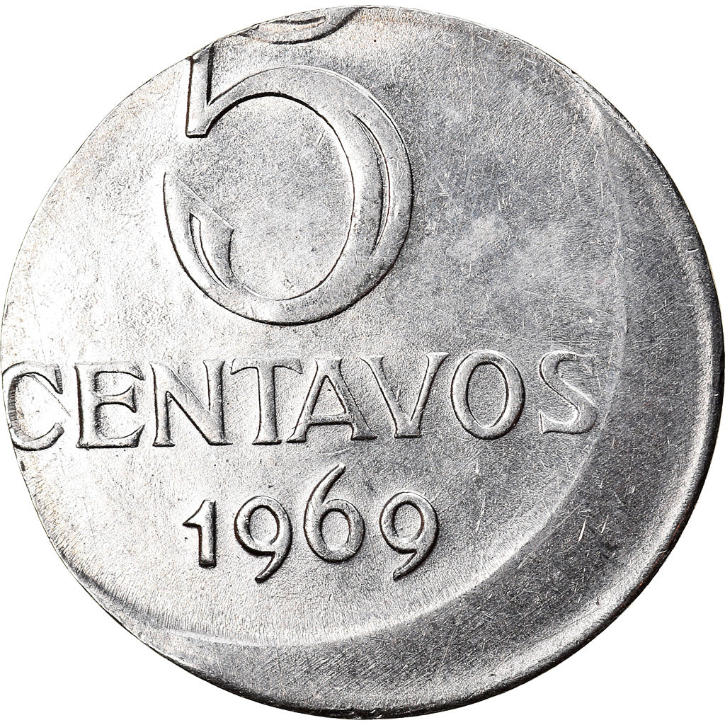 Moeda, Brasil, 5 Centavos, 1969, planchet error, AU(55-58), Aço Inoxidável