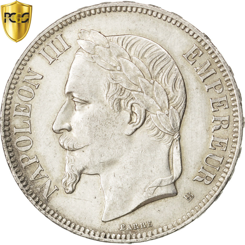 France, Napoléon III, 5 Francs, 1869 BB, KM:799.2, PCGS AU58