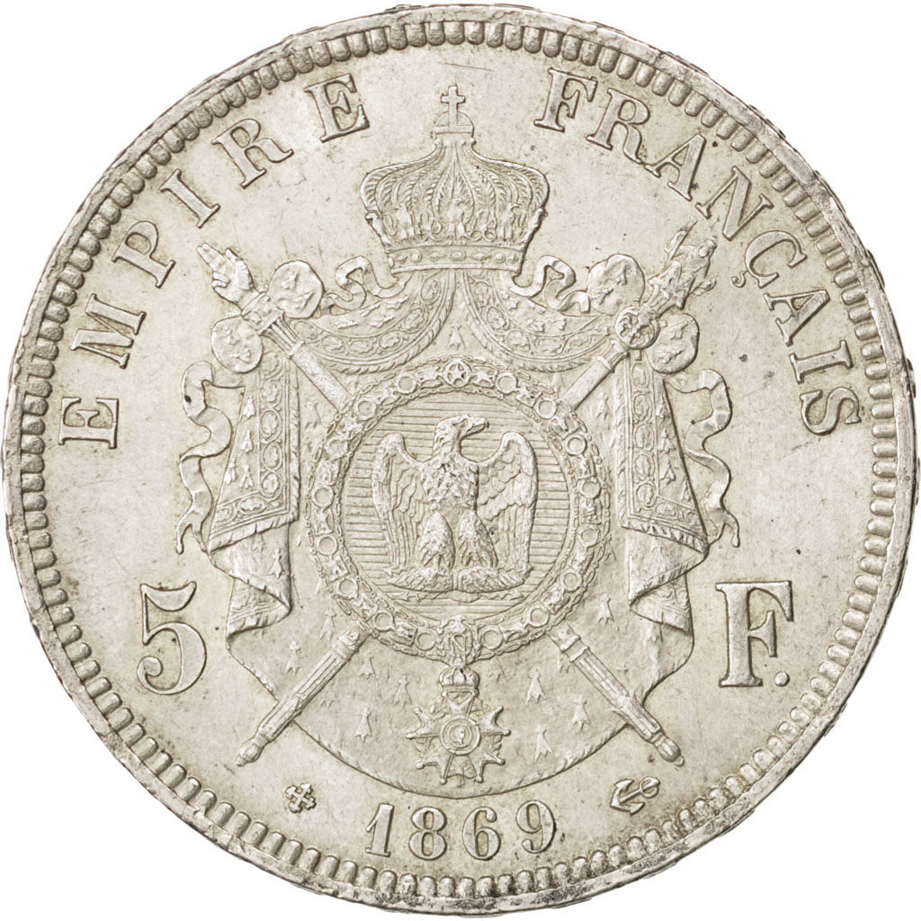 France, Napoléon III, 5 Francs, 1869 BB, KM:799.2, PCGS AU58