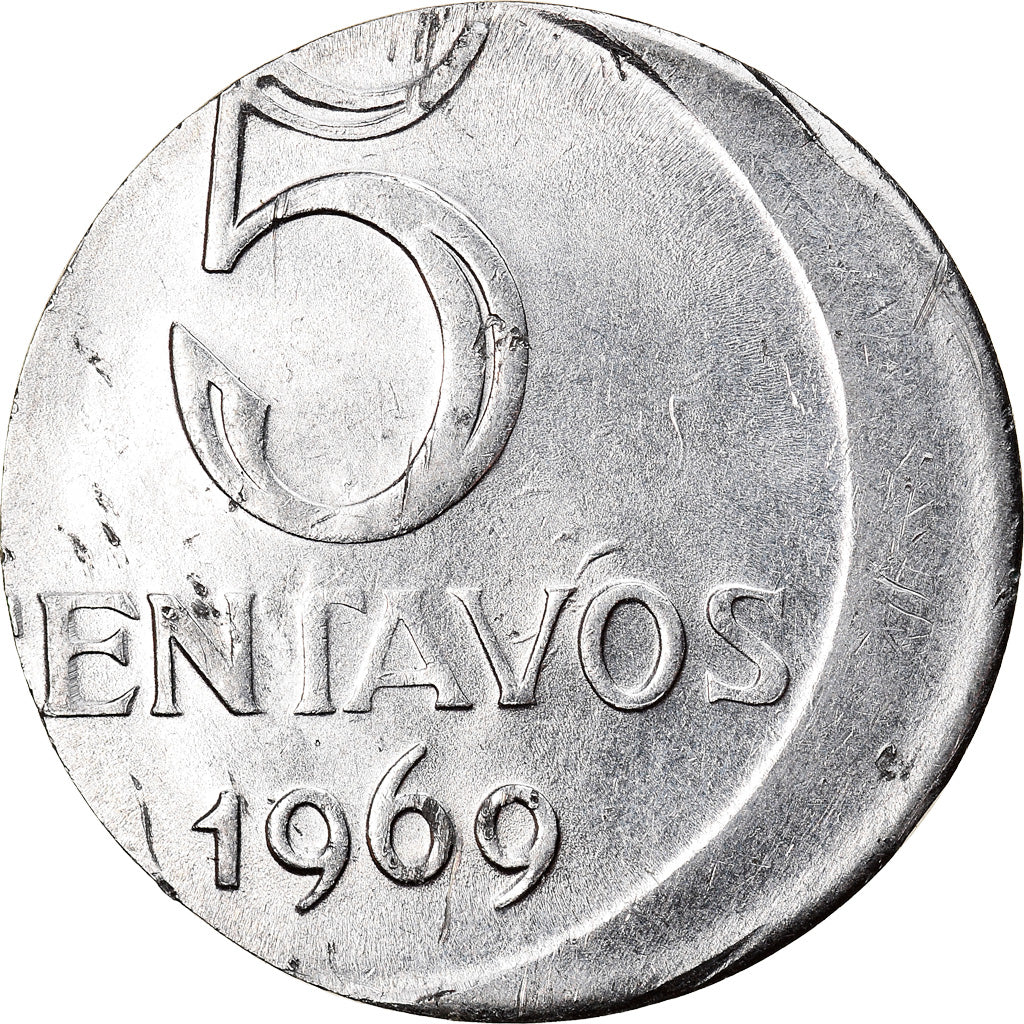 Coin, Brazil, 5 Centavos, 1969, planchet error, AU(55-58), Stainless Steel