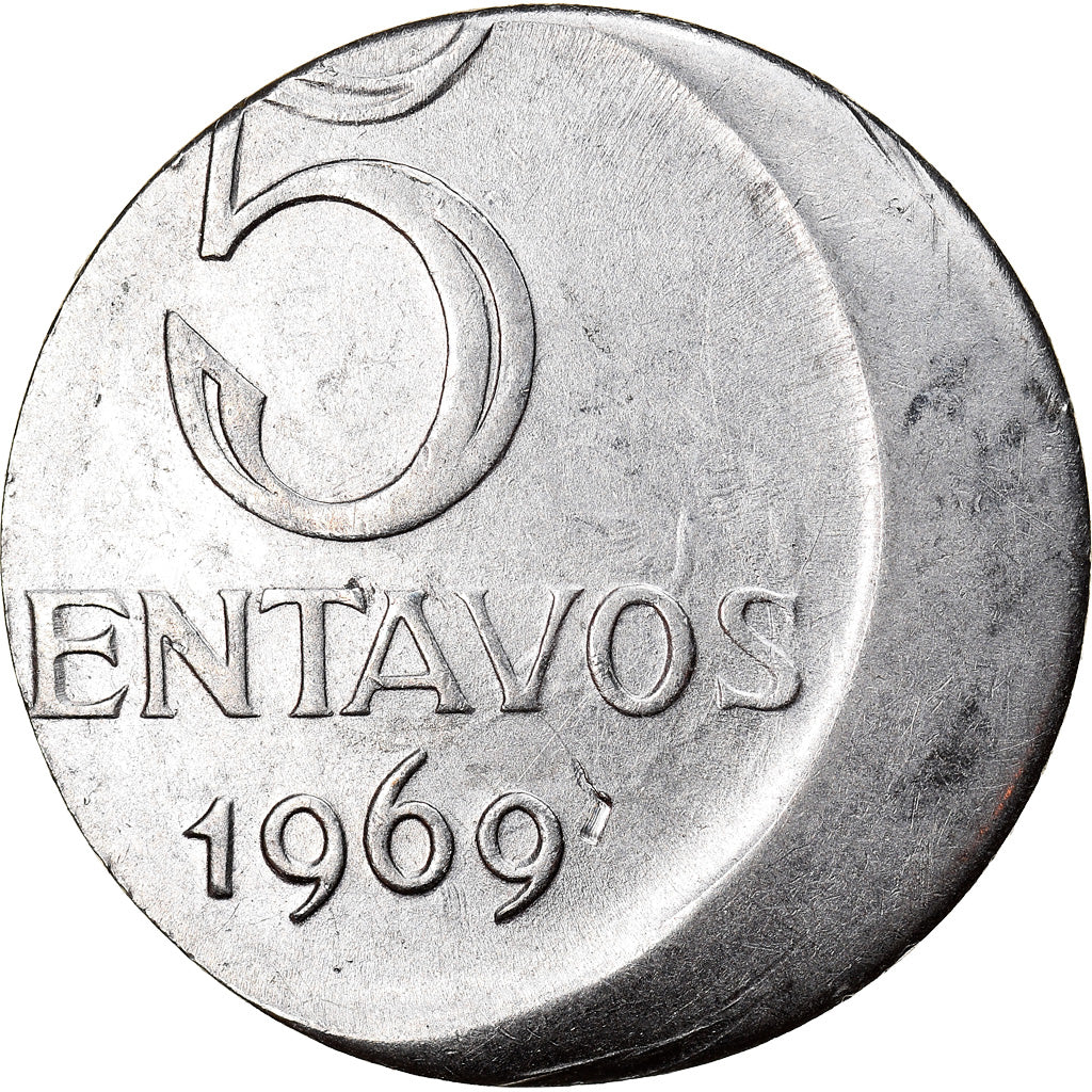 Coin, Brazil, 5 Centavos, 1969, planchet error, AU(50-53), Stainless Steel