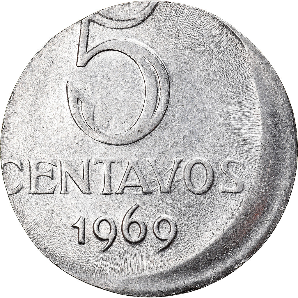 Moneta, Brasile, 5 Centavos, 1969, planchet error, BB+, Acciaio inossidabile
