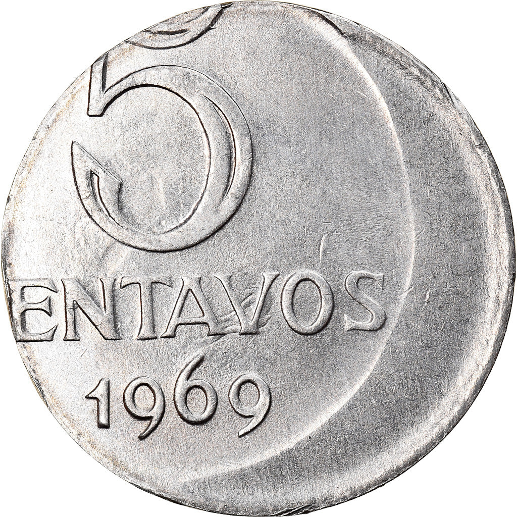 Moneda, Brasil, 5 Centavos, 1969, planchet error, EBC, Acero inoxidable
