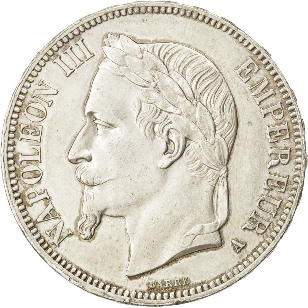 FRANCE, Napoléon III, 5 Francs, 1867, Paris, KM #799.1, AU(50-53), Silver, G...