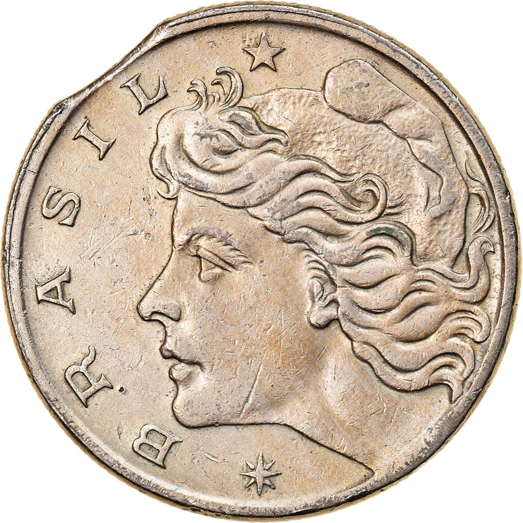 Monnaie, Brésil, 10 Centavos, 1967, error clipped planchet, TTB, Copper-nickel