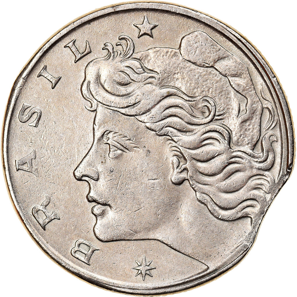 Moneda, Brasil, 10 Centavos, 1967, error clipped planchet, MBC, Cobre - níquel