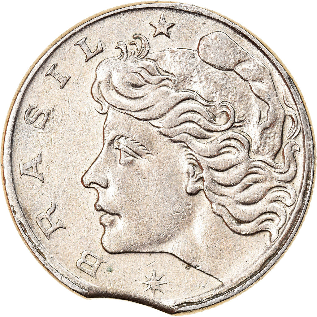 Moeda, Brasil, 10 Centavos, 1967, error clipped planchet, EF(40-45)