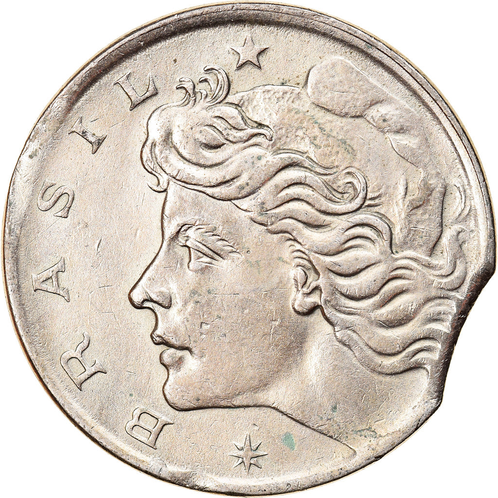Munten, Brazilië, 10 Centavos, 1967, error clipped planchet, ZF, Copper-nickel