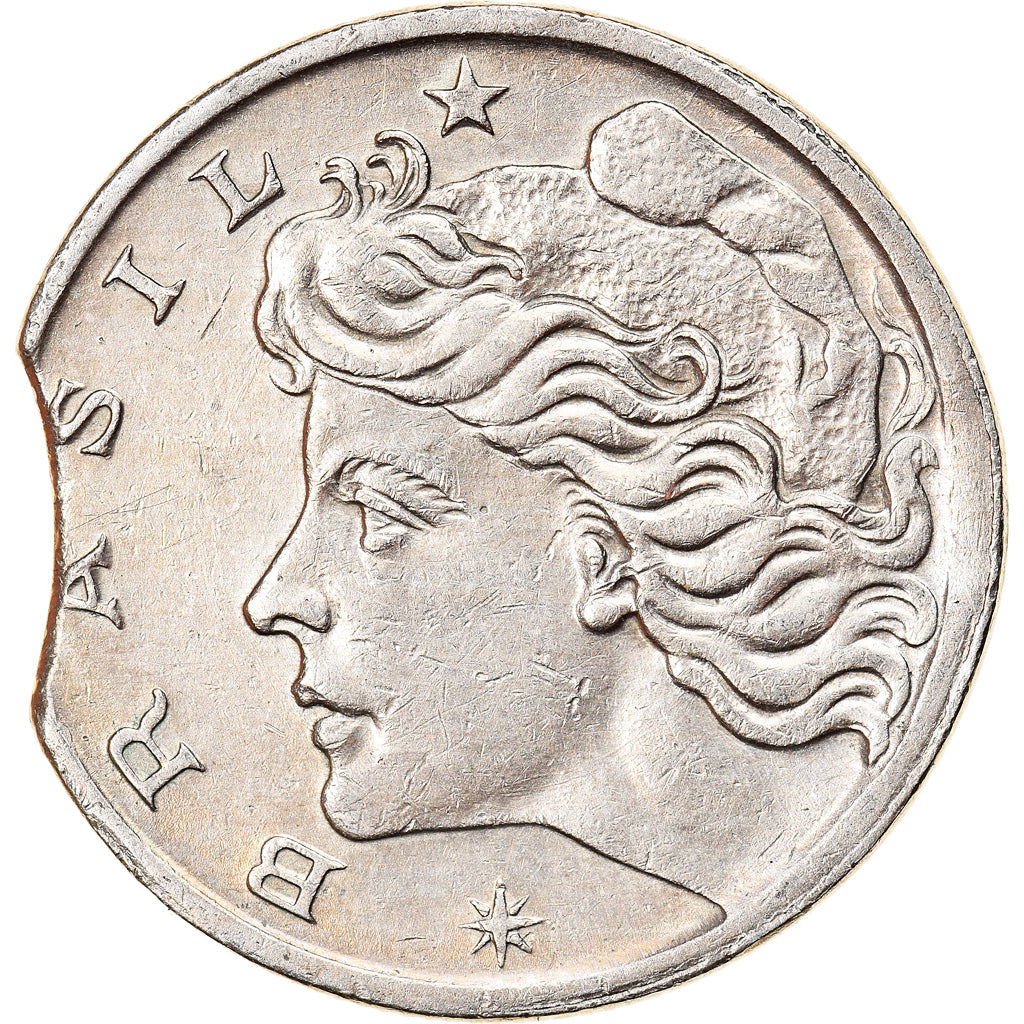 Munten, Brazilië, 10 Centavos, 1967, error clipped planchet, ZF, Copper-nickel