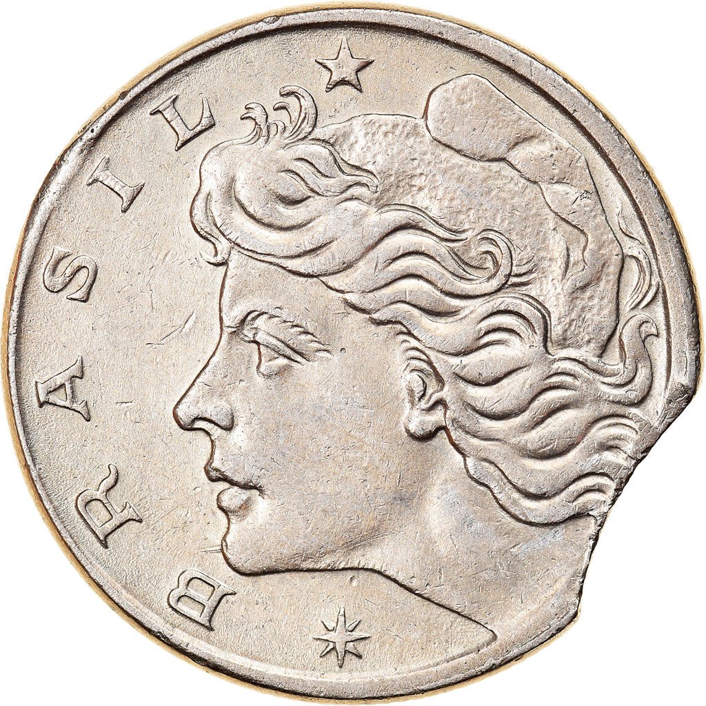 Moneda, Brasil, 10 Centavos, 1967, error clipped planchet, MBC, Cobre - níquel