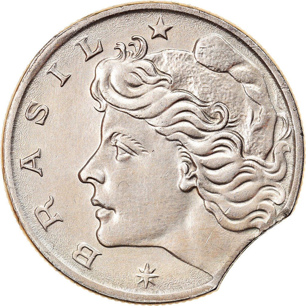 Moneta, Brasile, 10 Centavos, 1967, error clipped planchet, BB, Rame-nichel