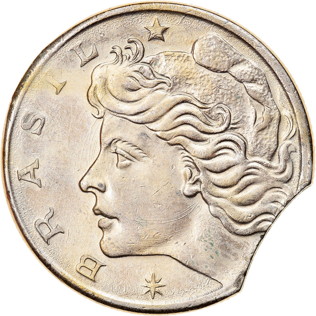 Moeda, Brasil, 10 Centavos, 1967, error clipped planchet, EF(40-45)