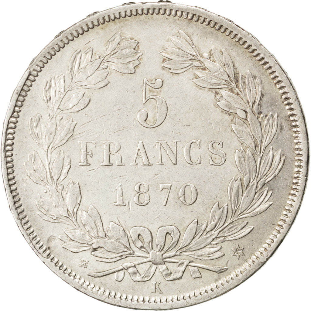 FRANCE, Cérès, 5 Francs, 1870, Bordeaux, KM #818.2, EF(40-45), Silver, Gadoury #