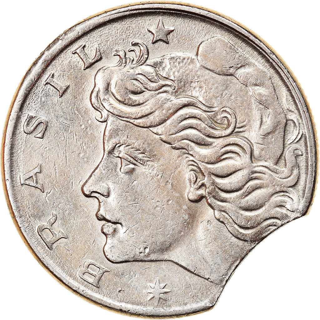 Moneda, Brasil, 10 Centavos, 1967, error clipped planchet, MBC, Cobre - níquel