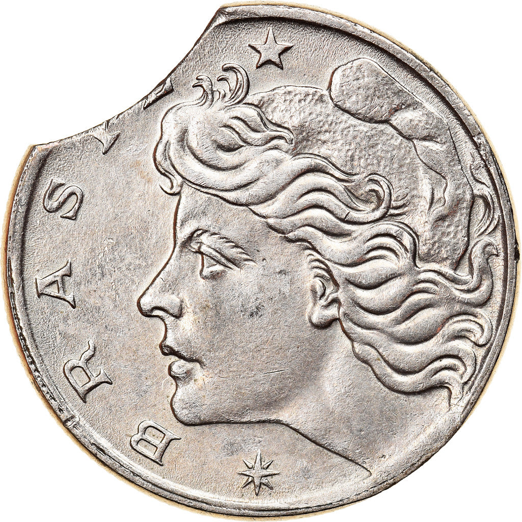 Moneda, Brasil, 10 Centavos, 1967, error clipped planchet, MBC, Cobre - níquel