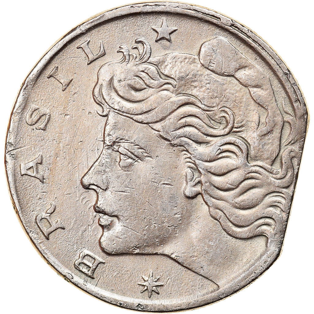 Coin, Brazil, 10 Centavos, 1967, Error straight clip, EF(40-45), Copper-nickel