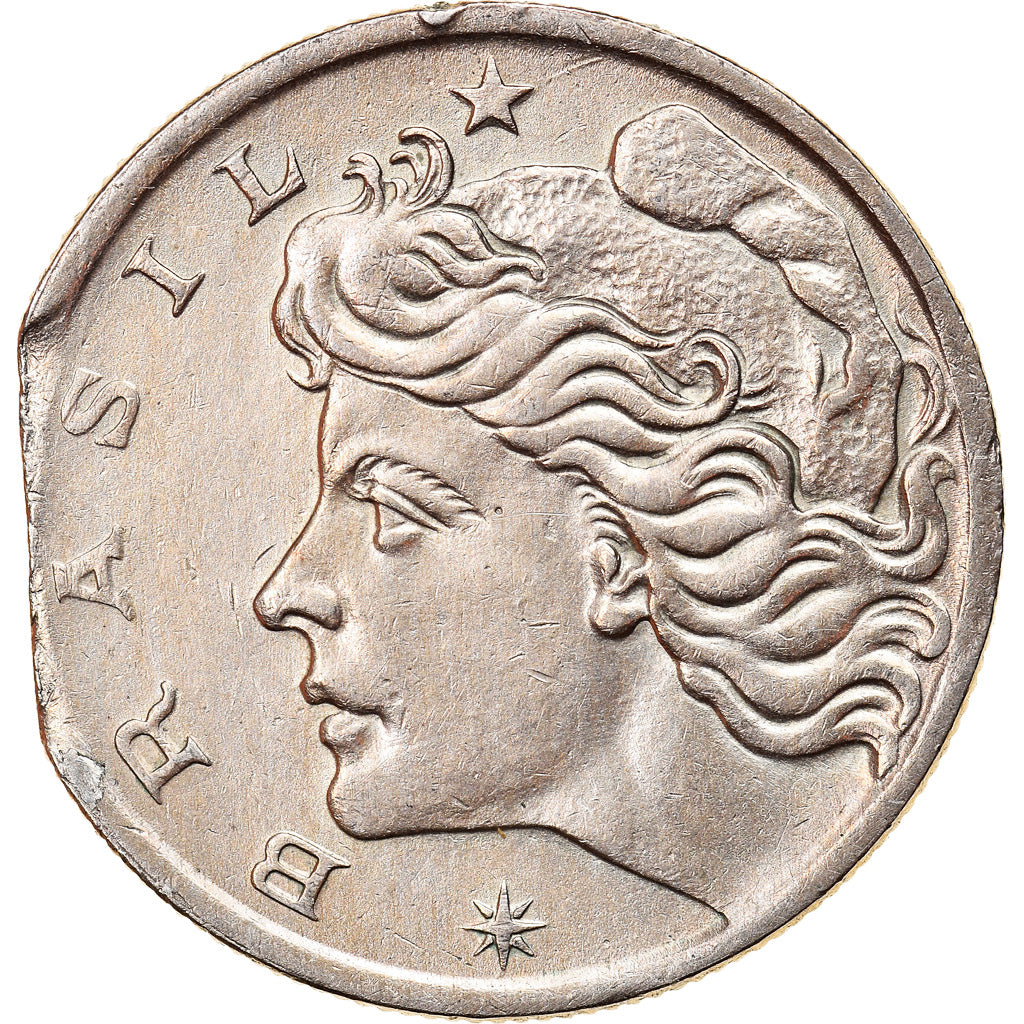 Moneda, Brasil, 10 Centavos, 1967, Error straight clip, MBC, Cobre - níquel