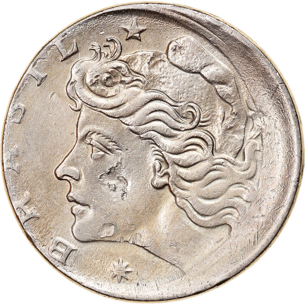 Moneda, Brasil, 10 Centavos, 1967, error off center strike, MBC, Cobre -