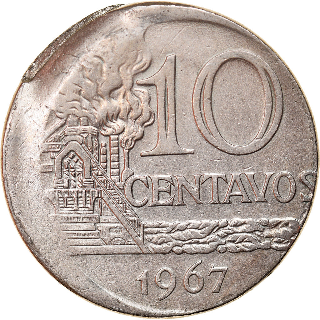 Moeda, Brasil, 10 Centavos, 1967, error off center strike, EF(40-45)