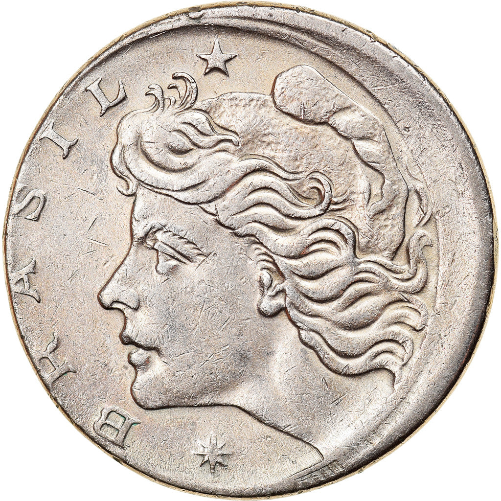 Munten, Brazilië, 10 Centavos, 1967, error off center strike, ZF
