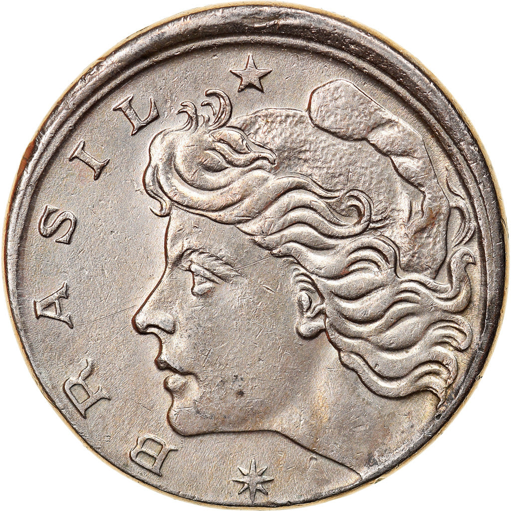 Moneda, Brasil, 10 Centavos, 1967, error off center strike, MBC, Cobre -