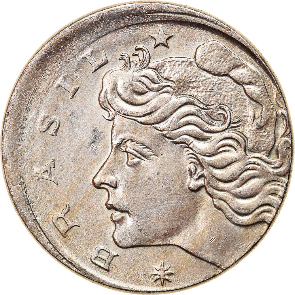 Moneda, Brasil, 10 Centavos, 1967, error off center strike, MBC, Cobre -