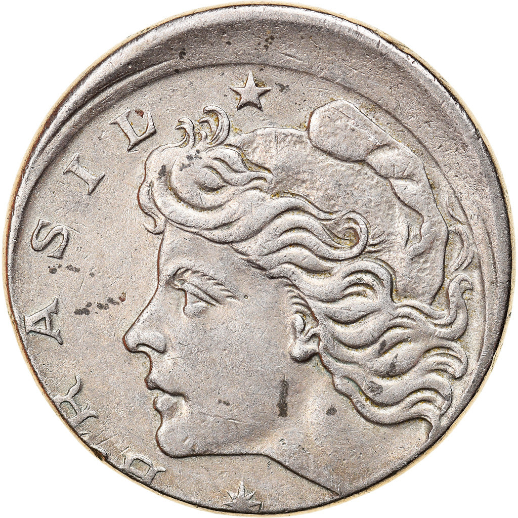 Coin, Brazil, 10 Centavos, 1967, error off center strike, EF(40-45)