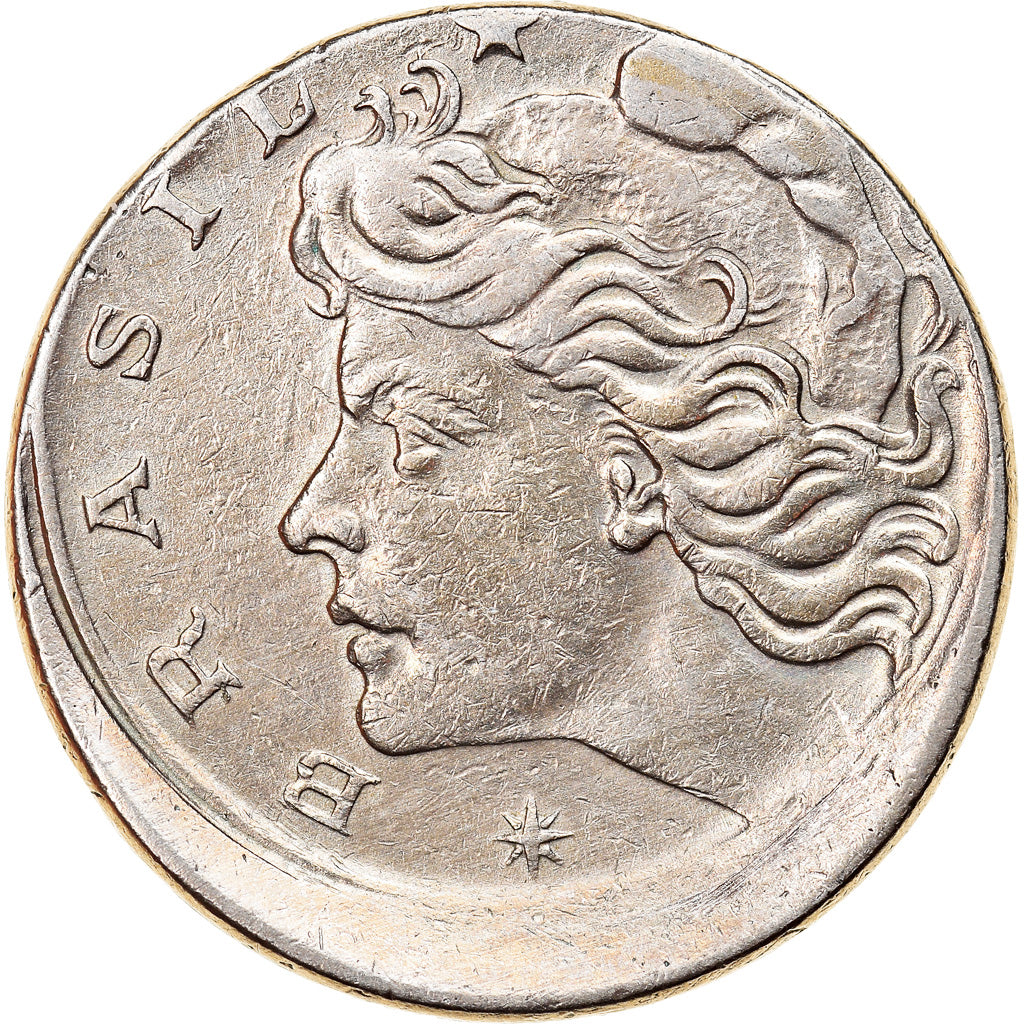Moneta, Brasile, 10 Centavos, 1967, error off center strike, BB, Rame-nichel