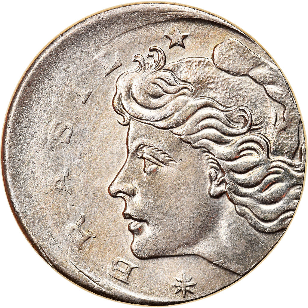 Moneda, Brasil, 10 Centavos, 1967, error off center strike, MBC, Cobre -