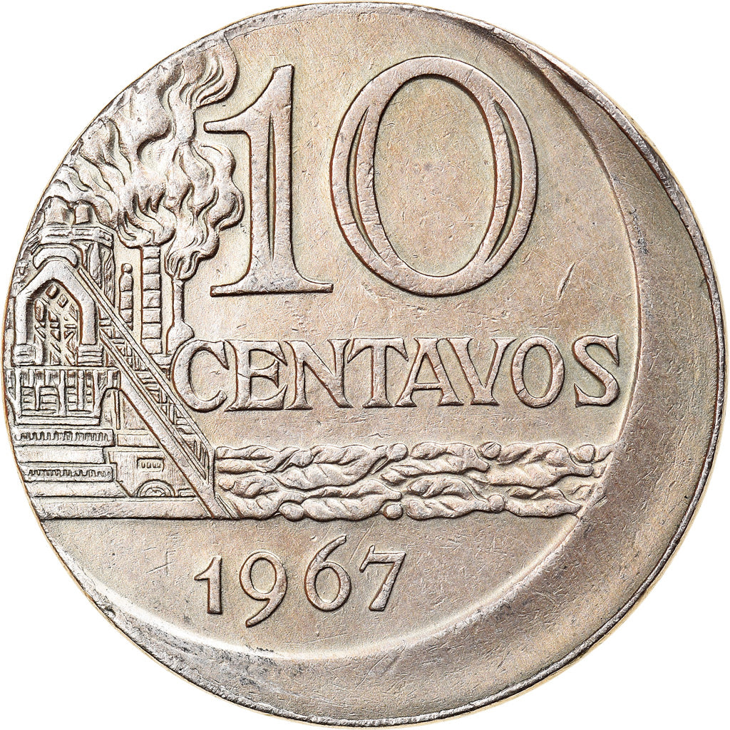 Moeda, Brasil, 10 Centavos, 1967, error off center strike, EF(40-45)