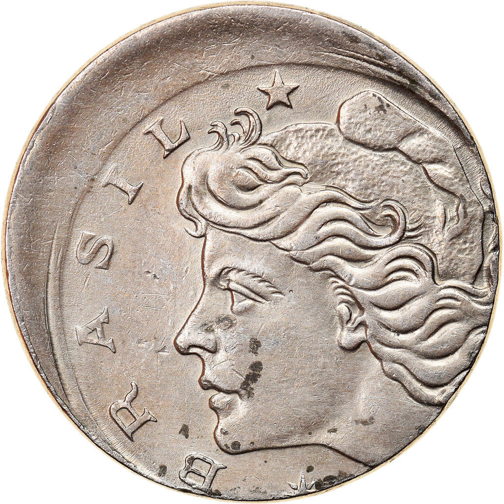 Coin, Brazil, 10 Centavos, 1967, error off center strike, EF(40-45)