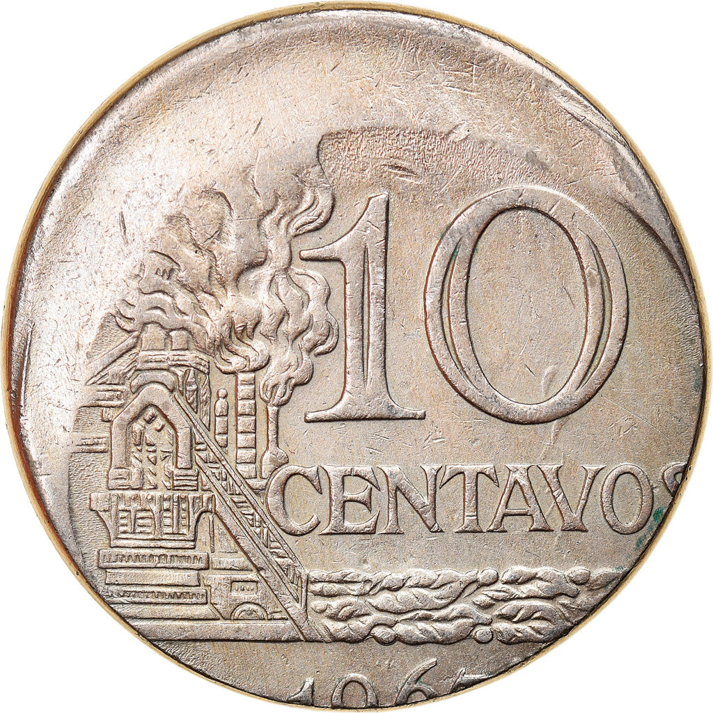 Moneda, Brasil, 10 Centavos, 1967, error off center strike, MBC, Cobre -