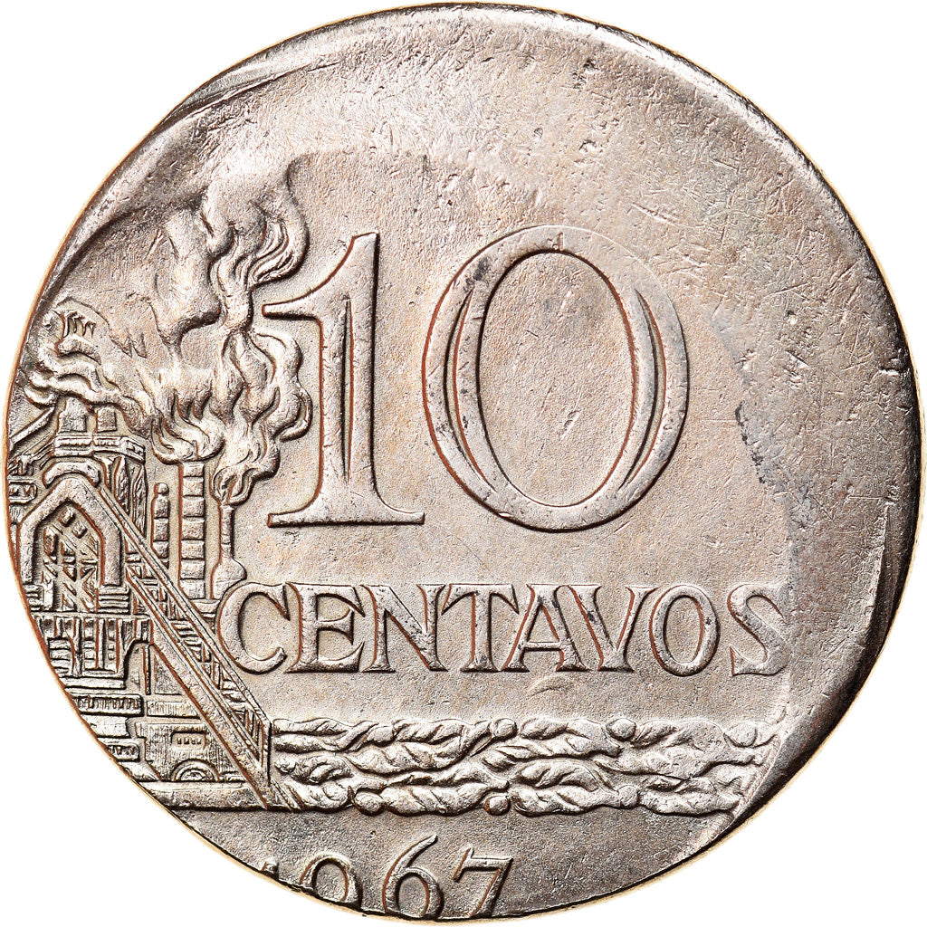 Moeda, Brasil, 10 Centavos, 1967, error off center strike, EF(40-45)